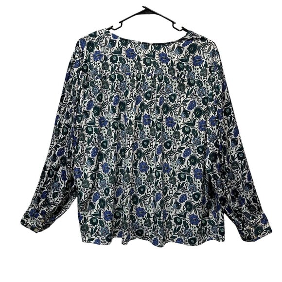 Lane Bryant Blouse Floral V Neck Plus Size 26/28 Long Sleeve Blue/Green Stretch - Picture 2 of 9